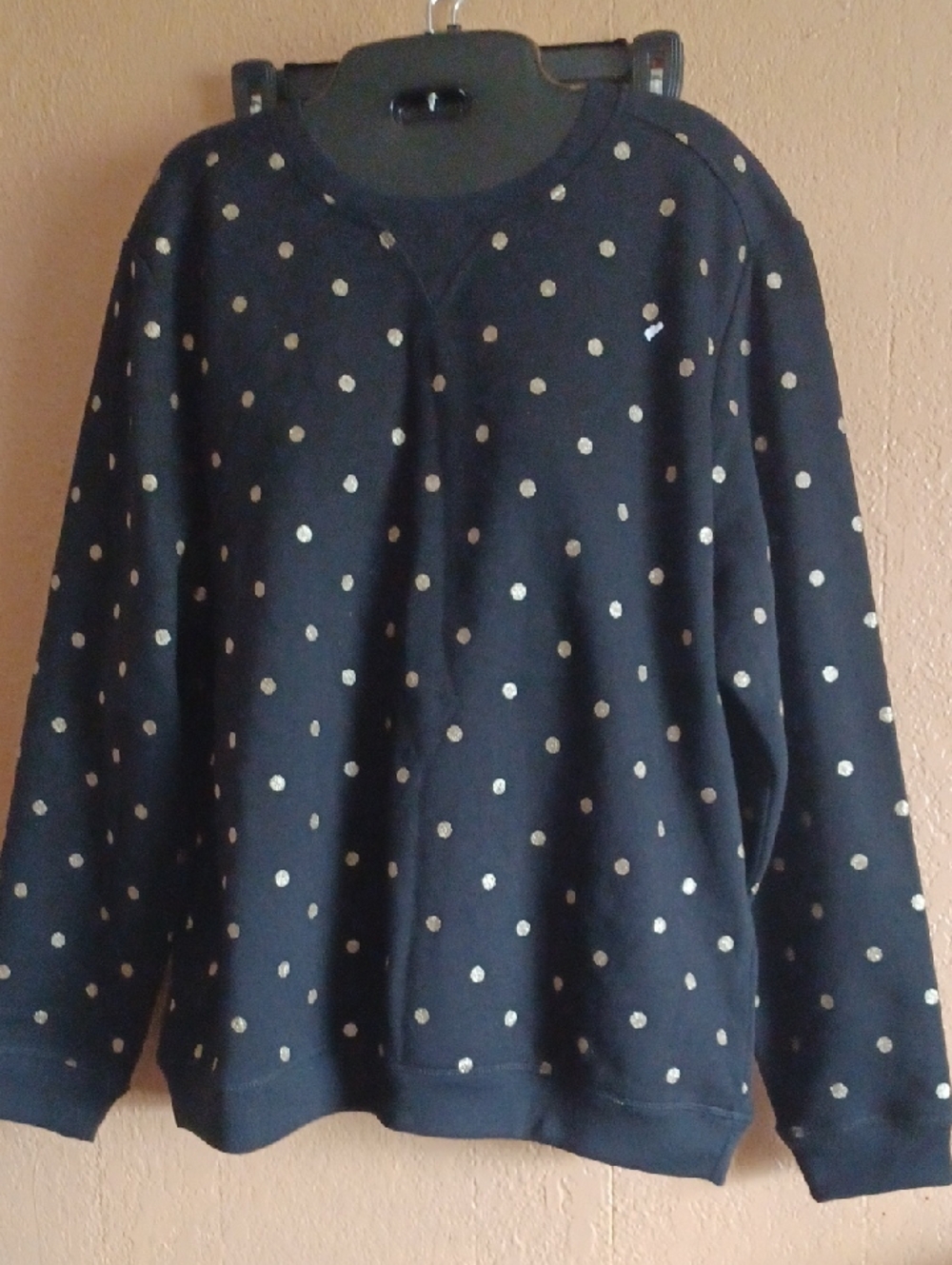 Karen Scott Navy Crewneck Sweater with Gold Dots Size L
